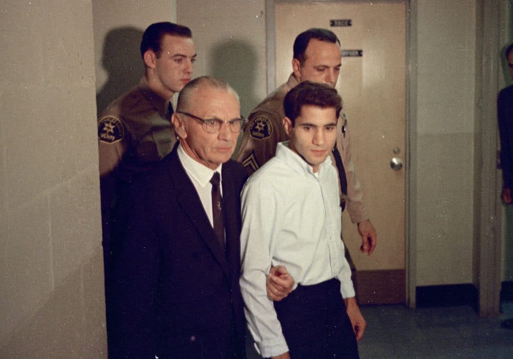 This file photo from June 1968 shows Sirhan Bishara Sirhan, right, accused assassin of Sen. Robert F. Kennedy, with his attorney Russell E. Parsons in Los Angeles. (AP)