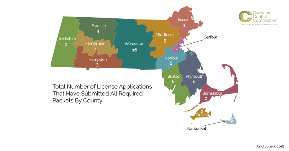 There are 51 license applicants under review by the Cannabis Control Commission as of June 5, 2018. (Courtesy of the Cannabis Control Commission)