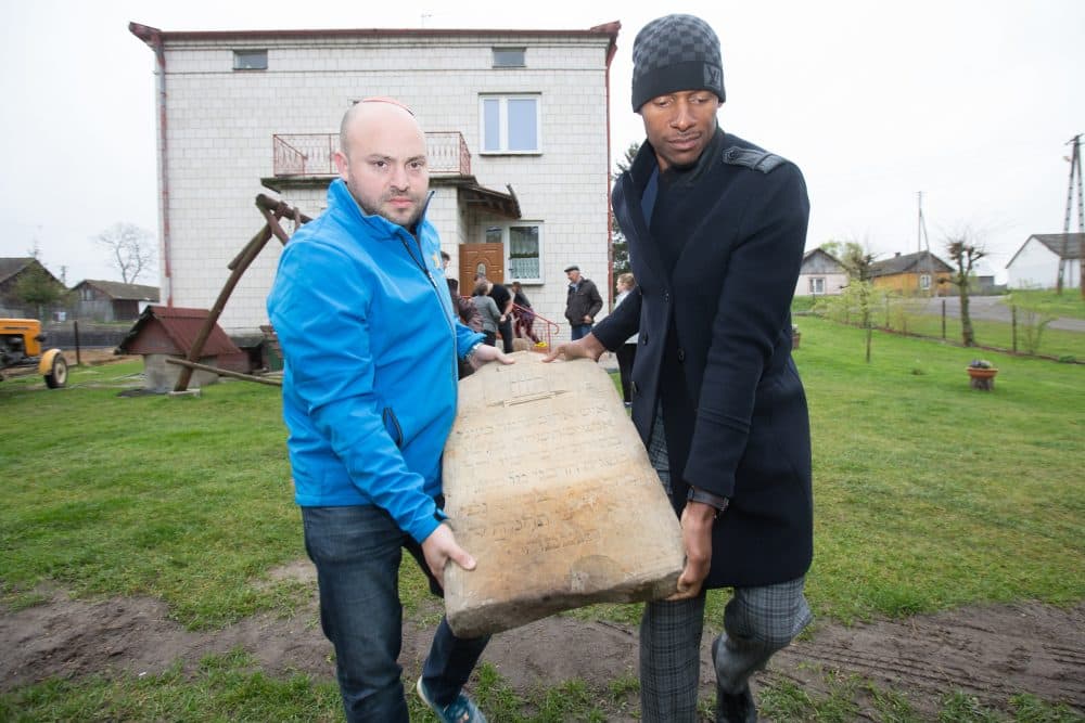 While in Poland, Allen helped a group called From the Depths rescue Jewish headstones that had been used as construction material. (Elan Kawesch)