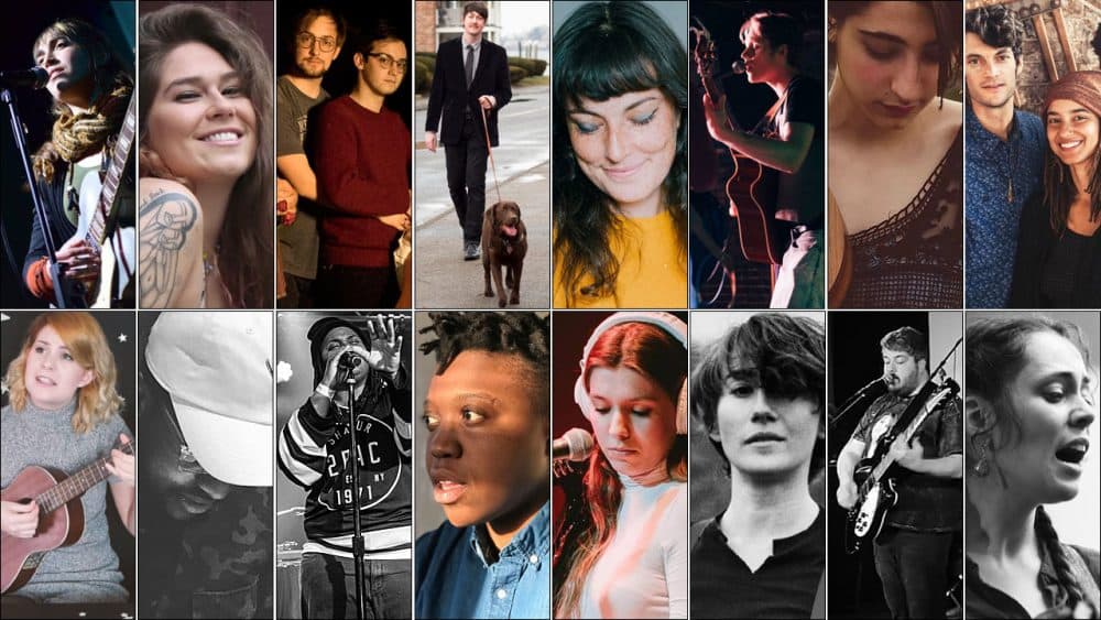 The 16 finalists for WBUR's Wicked Good Music contest. (Courtesy of the artists)