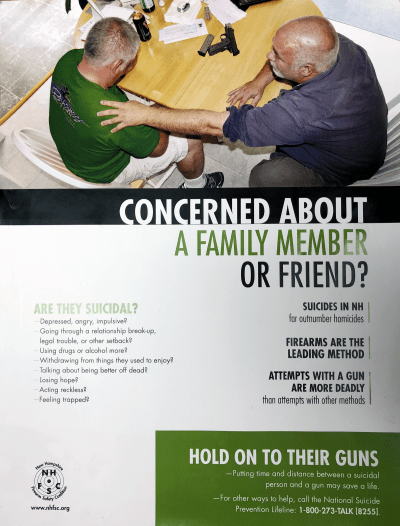 This poster is part of the Gun Shop Project's campaign to raise awareness about suicide prevention among gun owners in New Hampshire. (Courtesy New Hampshire Firearms Safety Coalition)