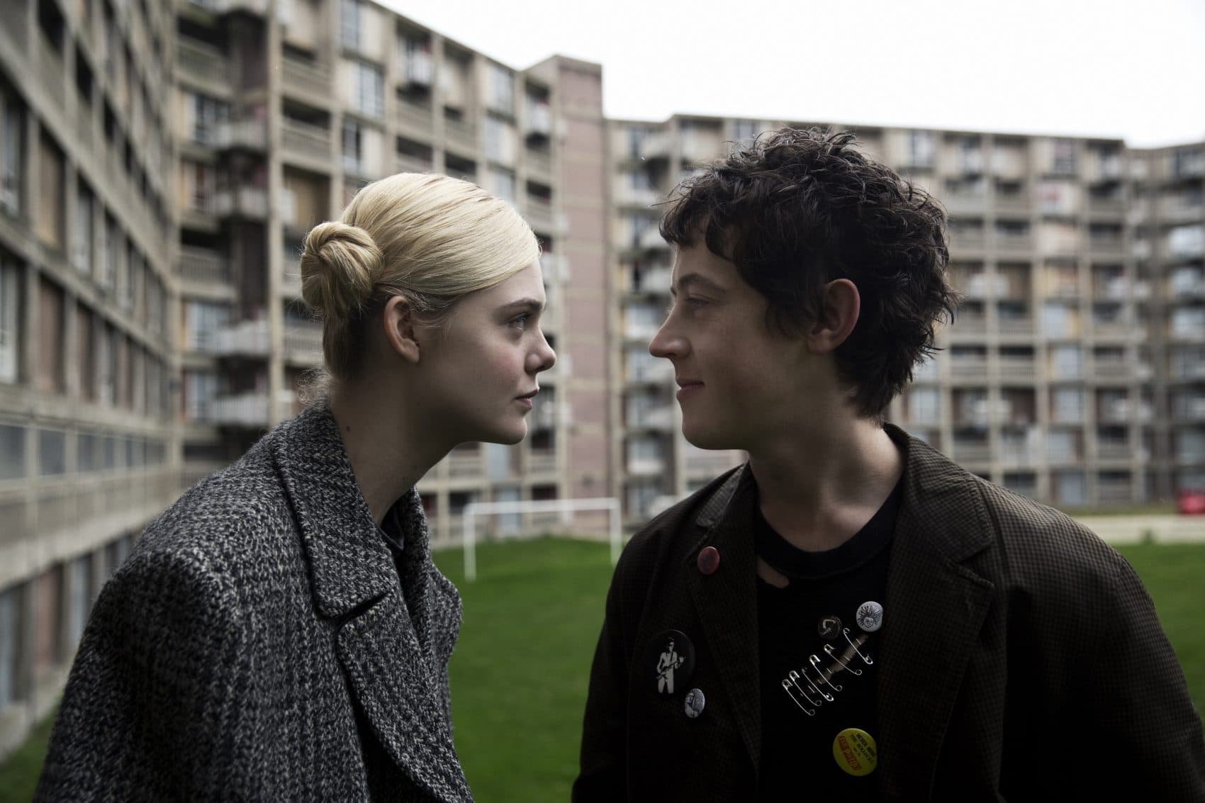 Elle Fanning and Alex Sharp in the film &quot;How to Talk to Girls at Parties.&quot; (Courtesy Dean Rogers/A24)