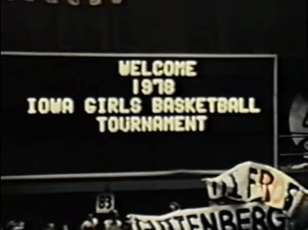 The 1970s marked the heyday of six-on-six girls' high school basketball in Iowa. Pictured: Tina Koepnick's Ankeny team beat Lake View-Auburn 78–69 in the 1978 Championship. (Courtesy Jason Eslinger)