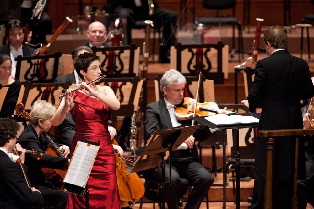 Elizabeth Rowe, Ludovic Morlot and the Boston Symphony Orchestra on tour in 2011 at Davies Hall, San Francisco. (Courtesy Boston Symphony Orchestra)