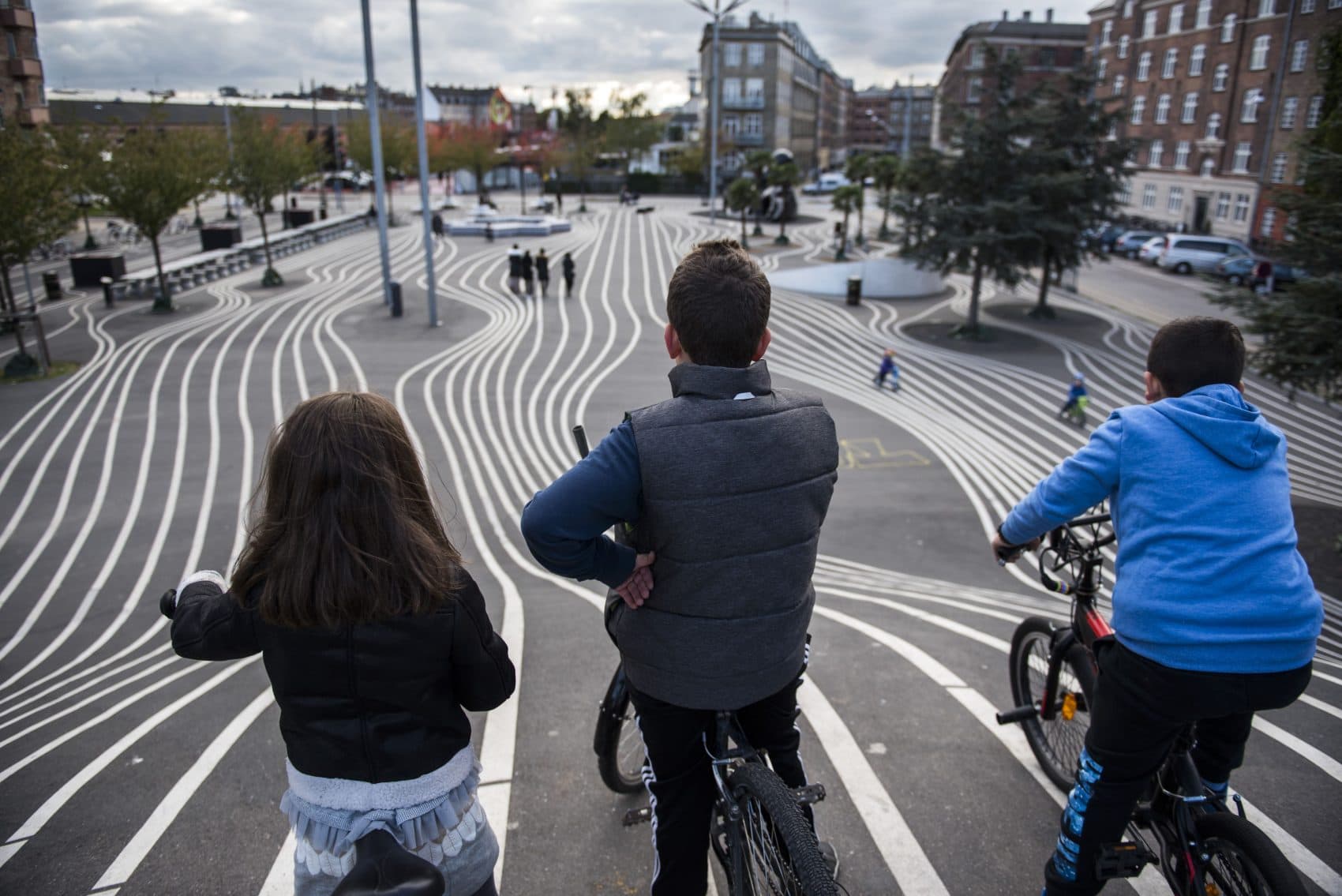 Children get ready to race down a steep hill painted with lines at a recreational area in Copenhagen's Norrebro neighborhood. (Odd Andersen/AFP/Getty Images)