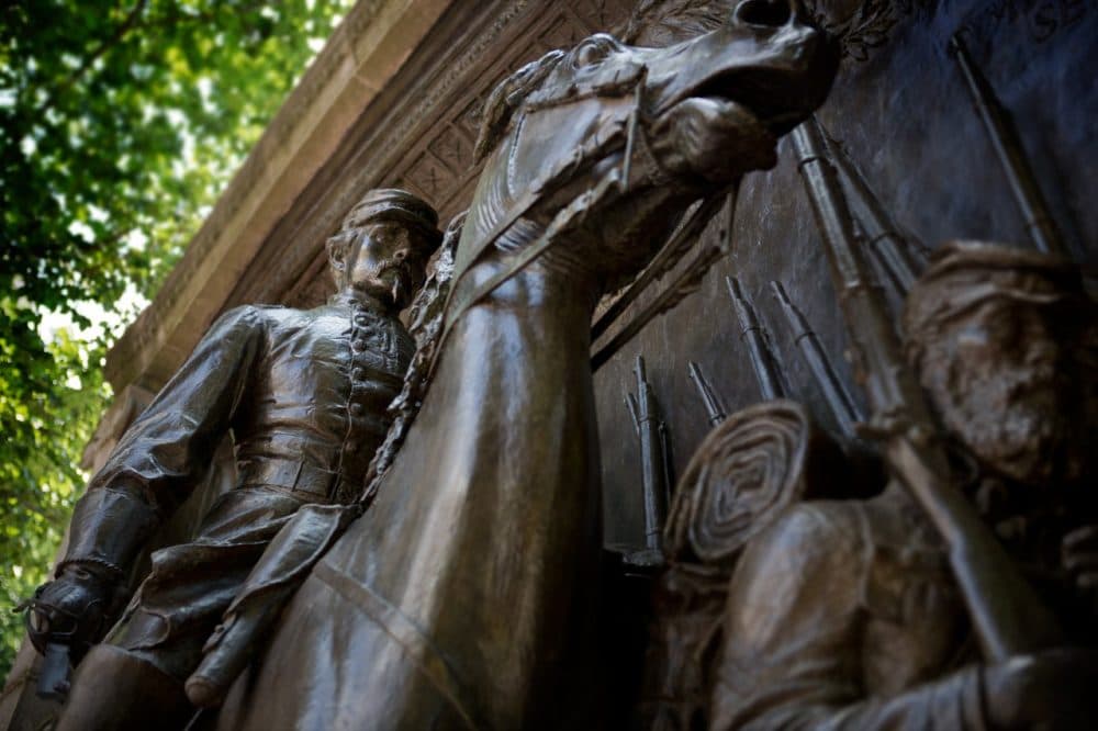 Robert Gould Shaw on horseback in the memorial. (Jesse Costa/WBUR)