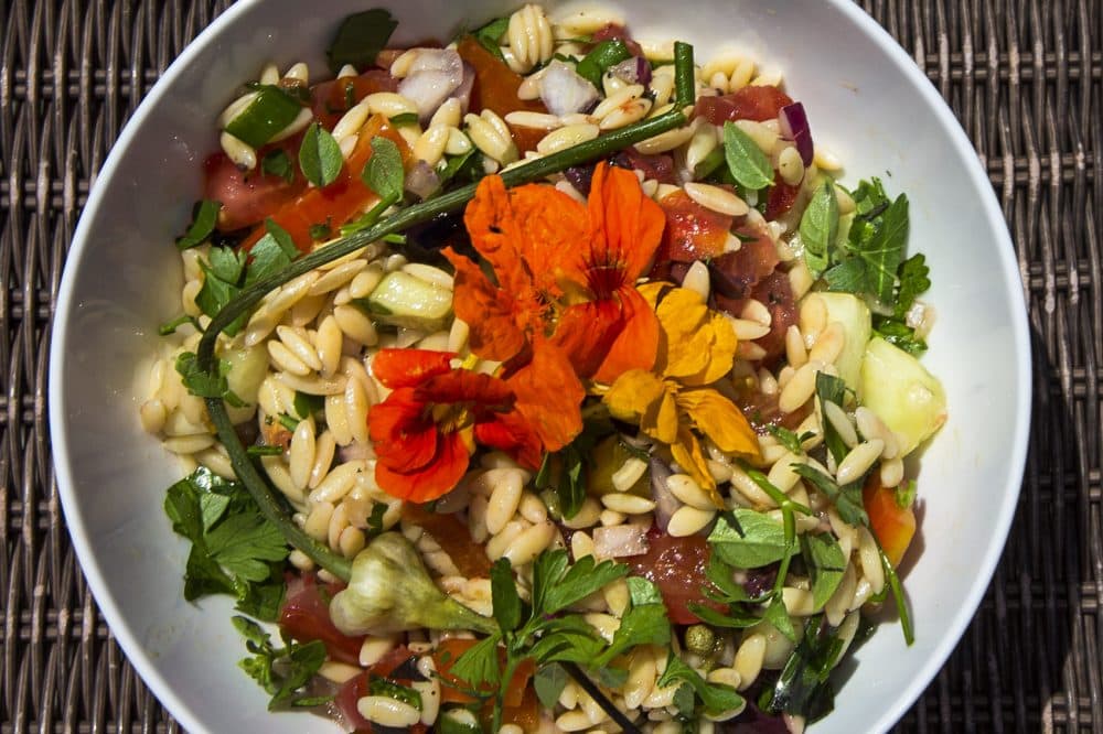 Kathy's Mediterranean-style orzo salad. (Jesse Costa/WBUR)