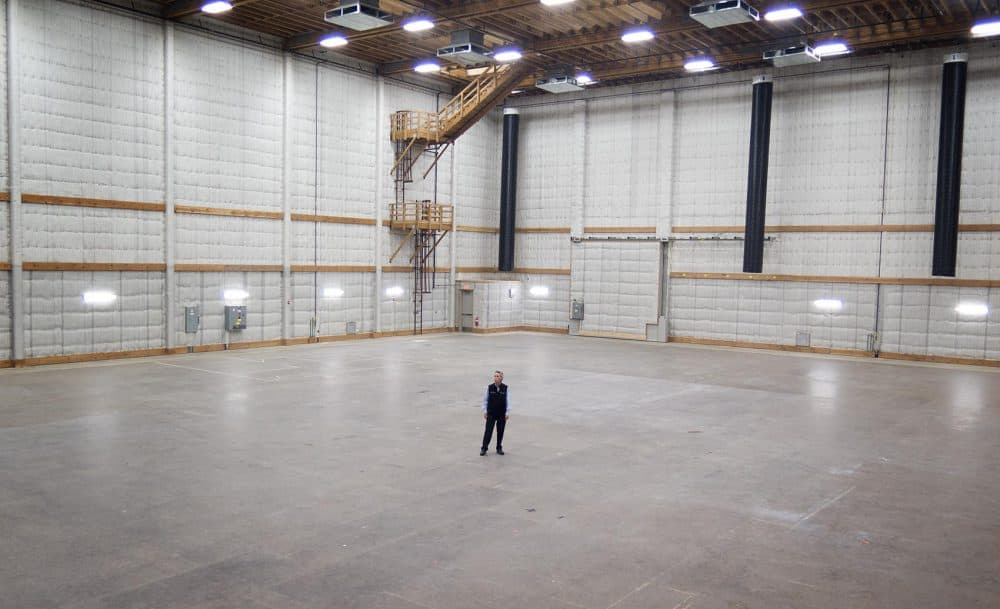General Manager Gary Crossen in the middle of a sound stage at New England Studios, in Devens. (Andrea Shea/WBUR)