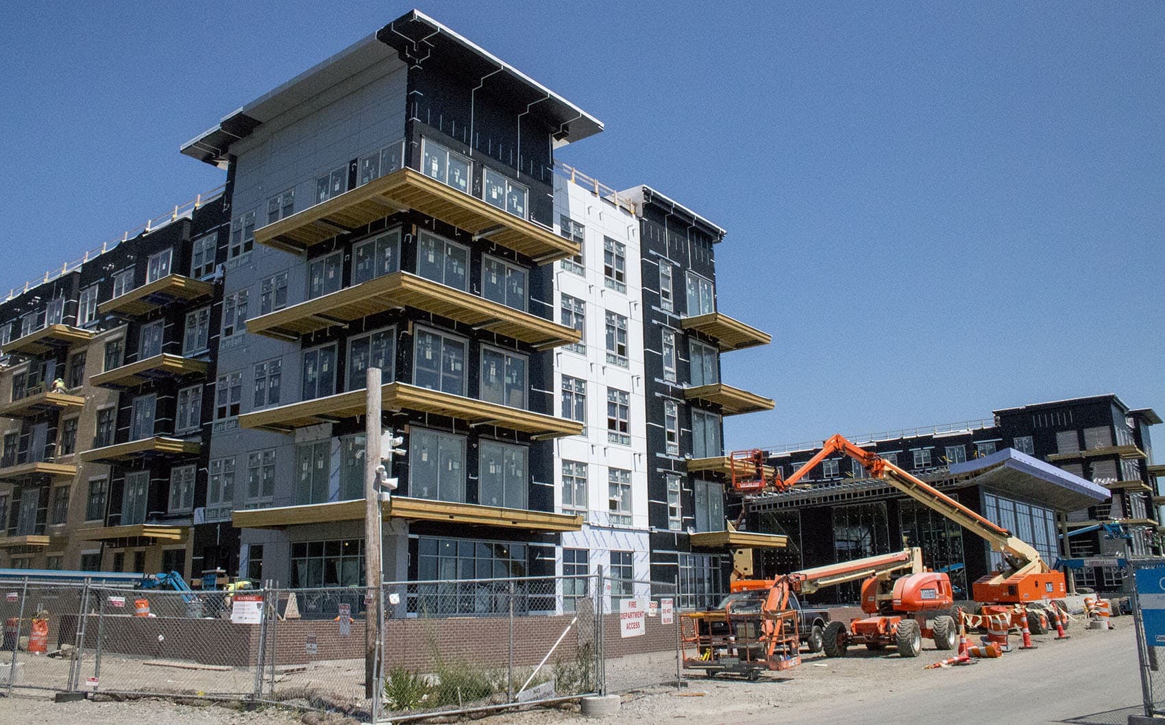 A new housing development is built in East Boston in 2017. (Kathleen Dubos for WBUR)