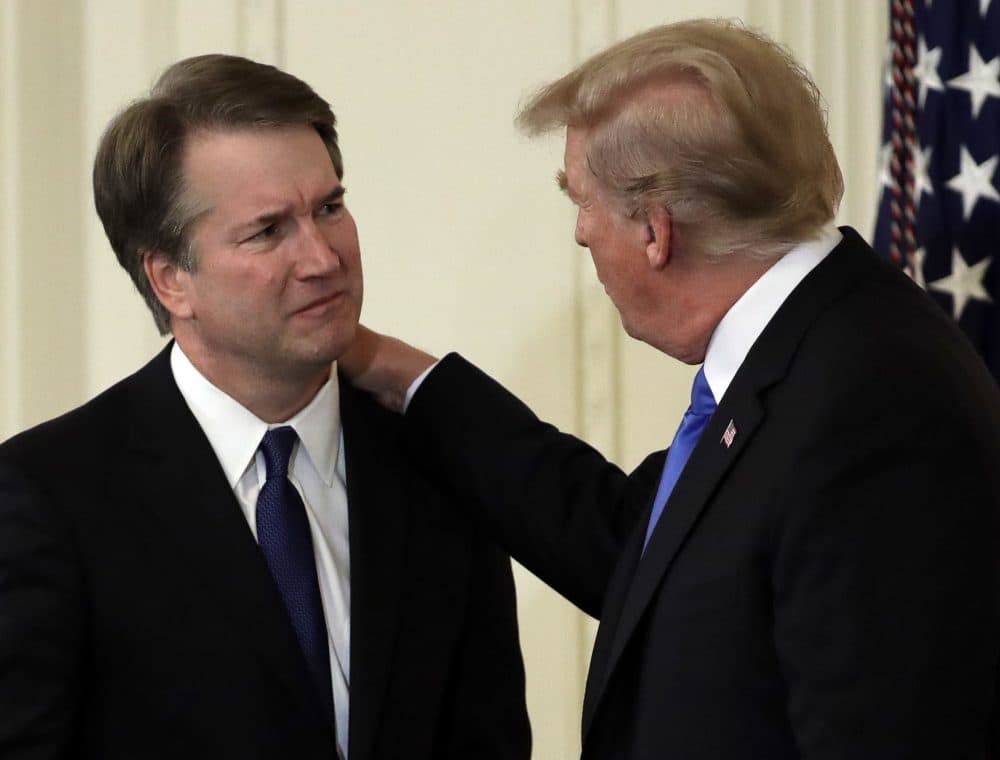 President Donald Trump greets Judge Brett Kavanaugh his Supreme Court nominee, in the East Room of the White House, Monday, July 9, 2018, in Washington. (Evan Vucci/AP)