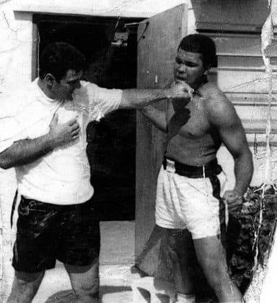 Marciano and Ali goofing around between shots outside a Miami film studio. (Courtesy Bob Langway)