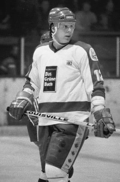 ECD Iserlohn forward Bruce Hardy in his Green Book jersey on December 4, 1987. It was the only time the jersey would be worn in a game. (Courtesy Bruce Hardy) 