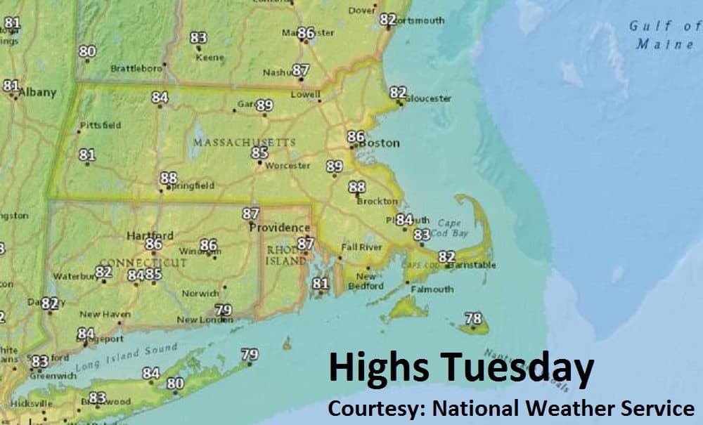 The highs for Tuesday, July 17, 2018.