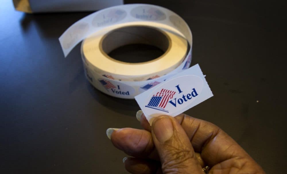 An &quot;I voted&quot; sticker (Robin Lubbock/WBUR)