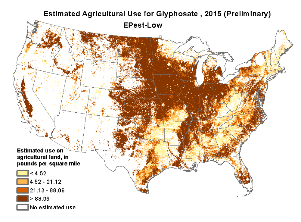Glyphosate is widely used on field crops, including corn, soybeans, cotton and wheat. (Courtesy of USGS)