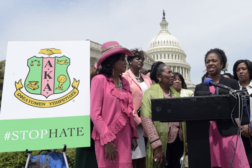 American University student government president Taylor Dumpson speaks during a news conference on Capitol Hill in Washington, Thursday, May 4, 2017. Several bananas hanging from nooses were found on the AU campus on Monday, May 1, 2017, less than a day after Dumpson became the school's first black student body president. (Susan Walsh/AP)