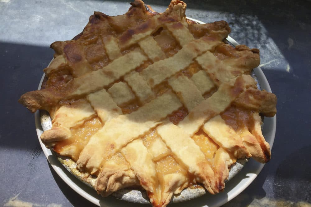 Chef Kathy Gunst's summer peach pie. (Kathy Gunst for Here &amp; Now)