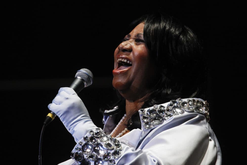 In this July 27, 2010 photo, Aretha Franklin performs at The Mann Center for the Performing Arts in Philadelphia. (Matt Rourke/AP)