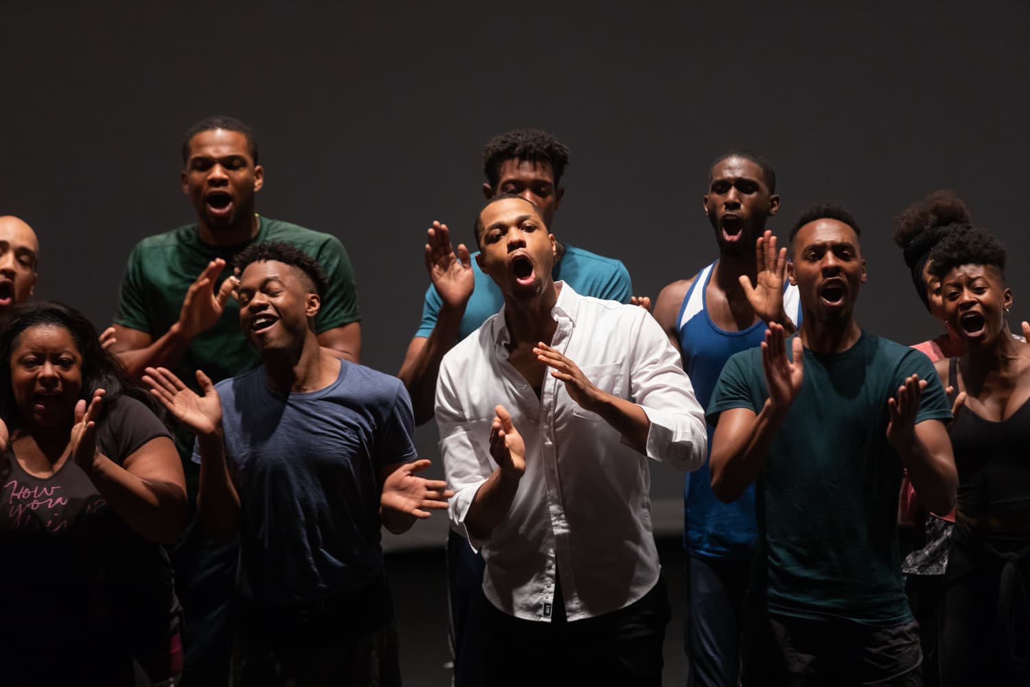 The cast of A.R.T.'s &quot;Black Clown&quot; in rehearsal. (Courtesy Maggie Hall/American Repertory Theater)