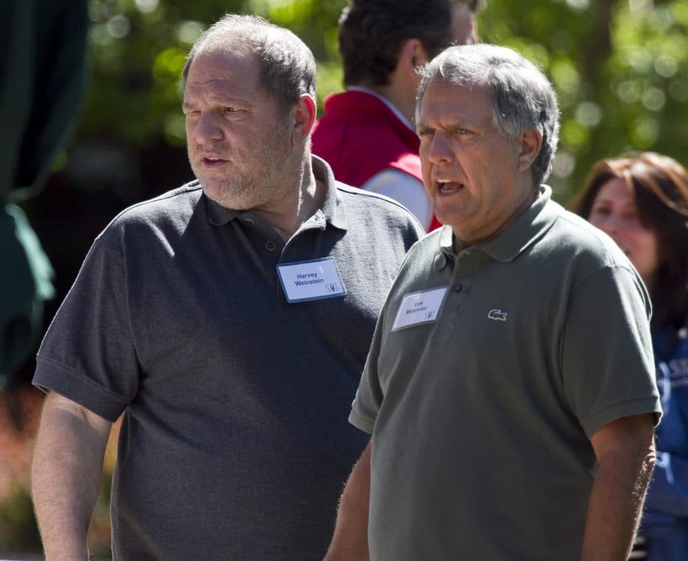 Harvey Weinstein of the Weinstein company, left, and Les Moonves, President and CEO of CBS, chat following a morning session at the annual Allen & Co. Media summit in Sun Valley, Idaho, Wednesday, July 7, 2010. (Nati Harnik/AP)