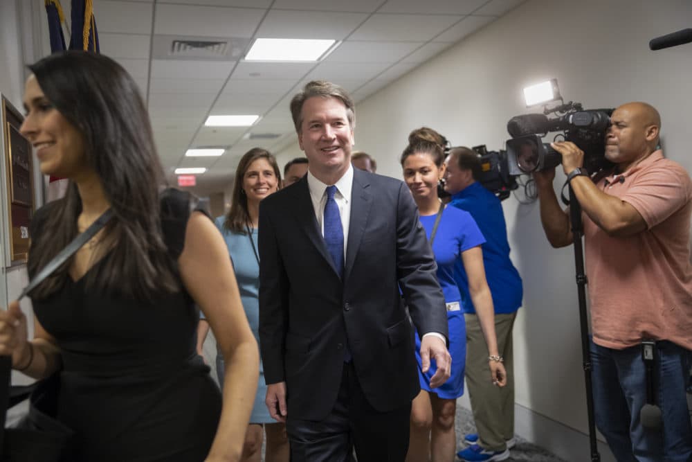 Supreme Court nominee Judge Brett Kavanaugh, President Donald Trump's choice to replace retiring Justice Anthony Kennedy, arrives for a private meeting with Sen. Joe Manchin, D-W.Va., on Capitol Hill in Washington, Monday, July 30, 2018. (J. Scott Applewhite/AP)
