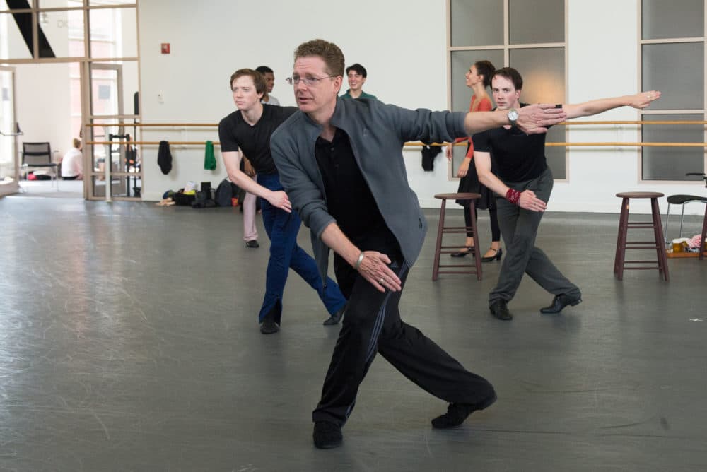 Russell Kaiser in rehearsal for Jerome Robbins' Fancy Free; (Courtesy of Brooke Trisolini/Boston Ballet)