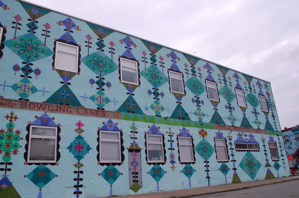 Artist Bunnie Reiss' mural at the Beyond Walls Mural Festival in Lynn (Dana Forsythe for WBUR)