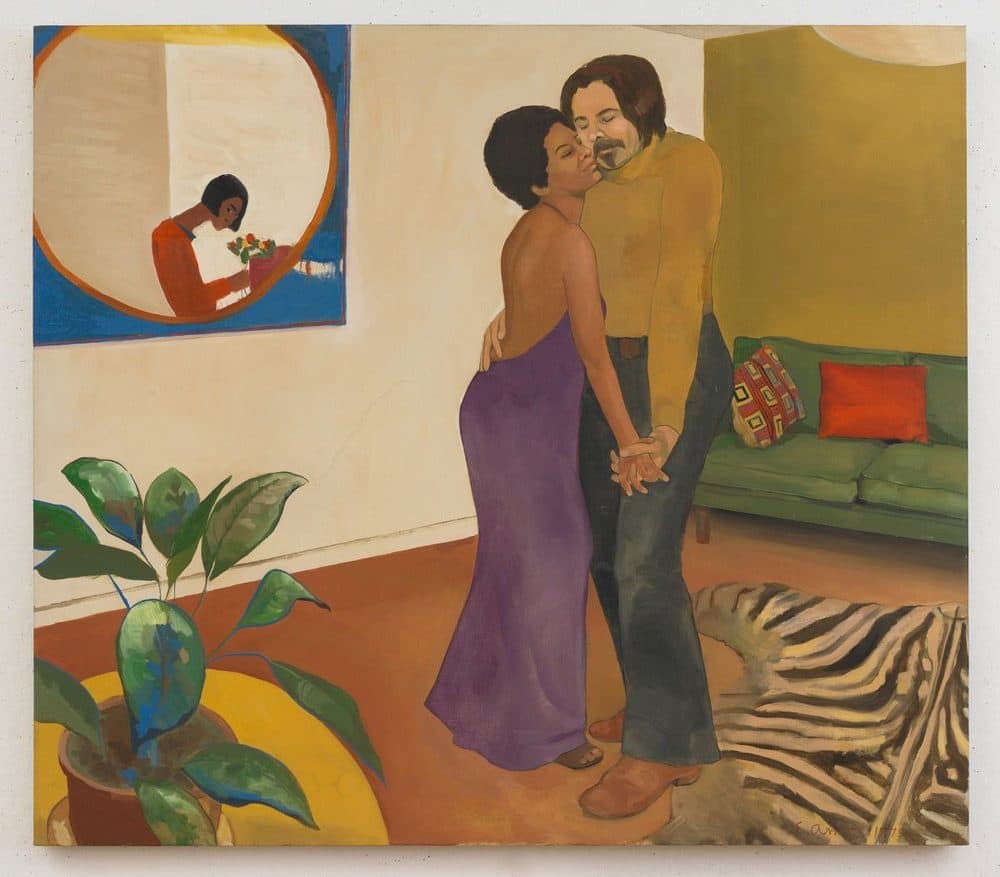 Emma Amos' &quot;Sandy and Her Husband,&quot; created in 1973. (Courtesy Brooklyn Art Museum)