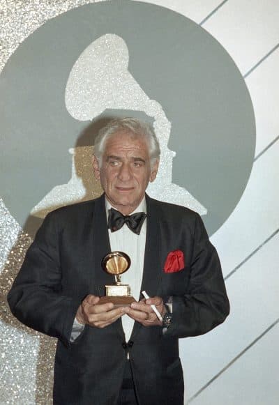 Leonard Bernstein with his lifetime achievement Grammy Award in 1985. (AP)