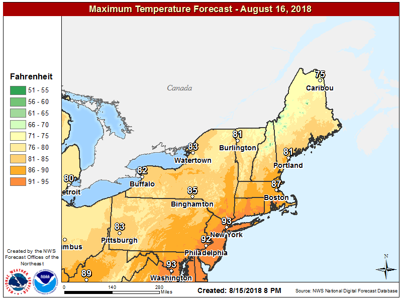 Warm temperatures continue today with high humidity. (Courtesy NOAA)