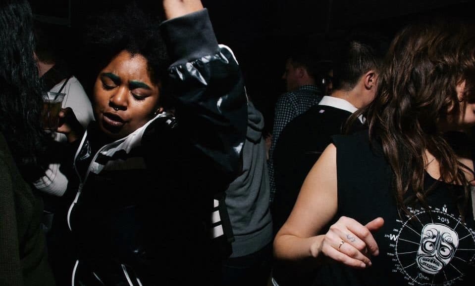 People dancing at Picó Picante, a Latinx and Caribbean party in Boston (Courtesy Guarionex Rodriguez Jr.)