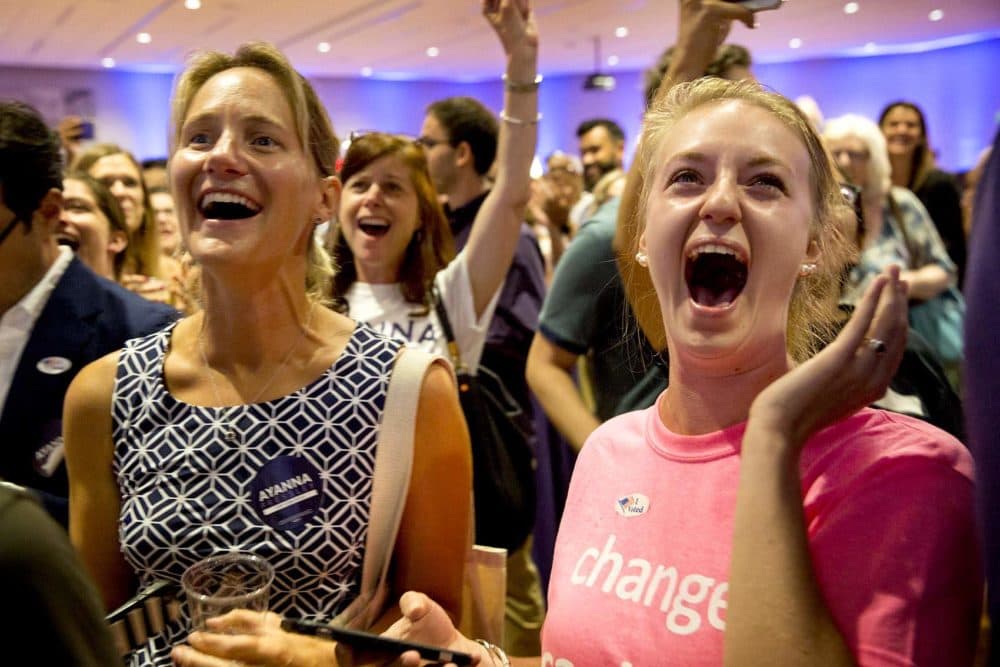 Pressley supporters react to Capuano's concession speech. (Robin Lubbock/WBUR)