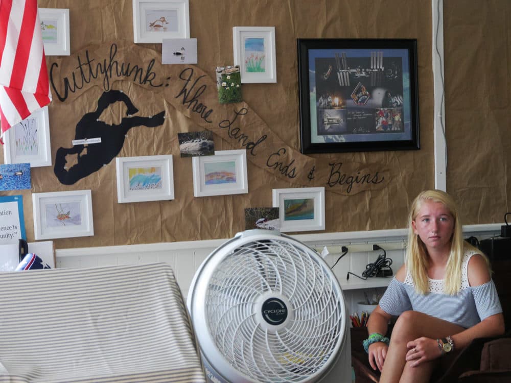 Thirteen-year-old Gwen Lynch on her final &quot;first day&quot; at Cuttyhunk Elementary School. (Max Larkin/WBUR)