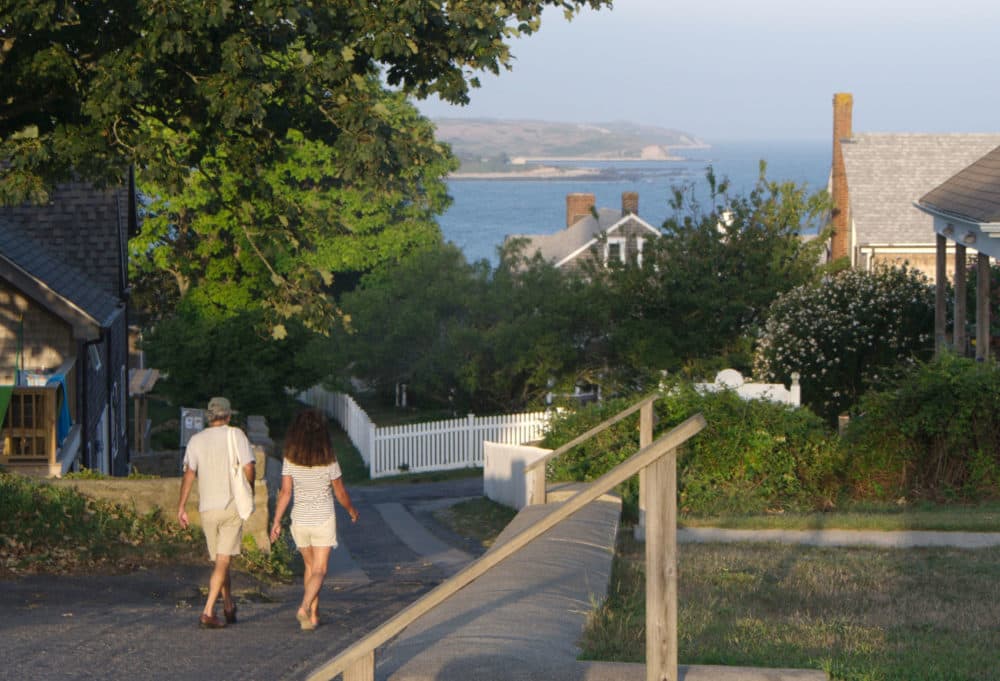 Cuttyhunk Elementary is on Tower Hill Road, which runs to the island's highest point. (Max Larkin/WBUR)