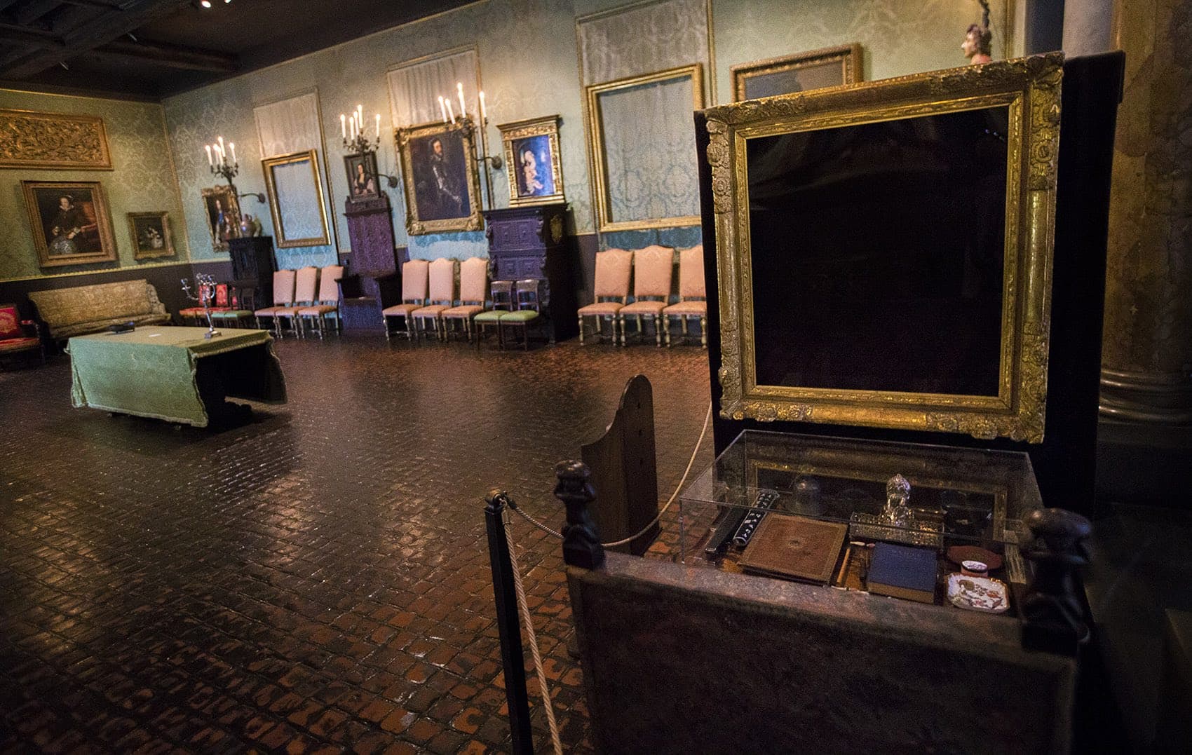 The Isabella Stewart Gardner Museum's Dutch Room, where thieves stole three Rembrandts, a Vermeer, a painting by Govaert Flinck and an ancient Chinese beaker. (Jesse Costa/WBUR)