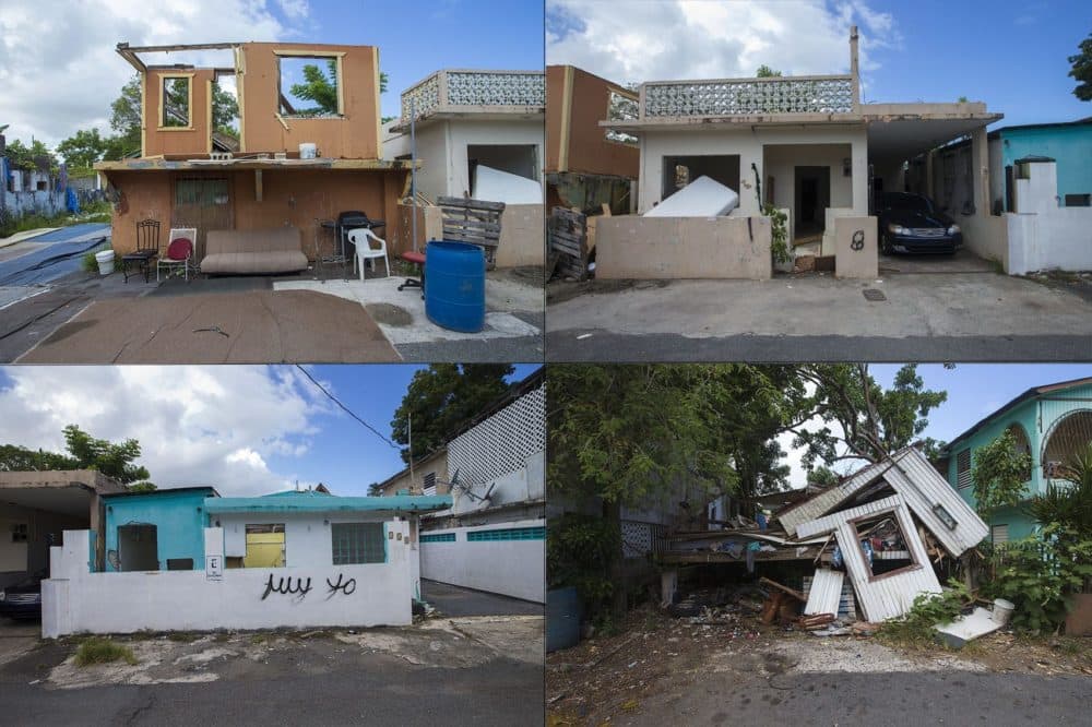 Four houses destroyed by Hurricane Maria on the same block on Calle 13 in Barrio Obrero, San Juan (Jesse Costa/WBUR)