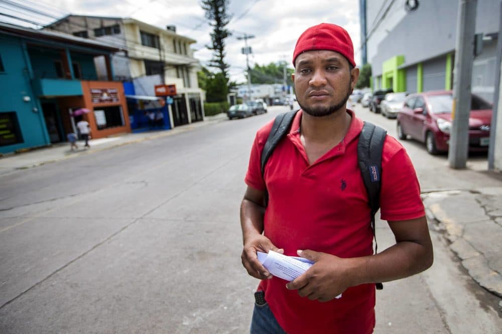 Carlos Alexis Hernandez Licona spoke with us in Tegucigalpa, Honduras, a month ago. He was in dismay over his separation from his son. (Jesse Costa/WBUR)