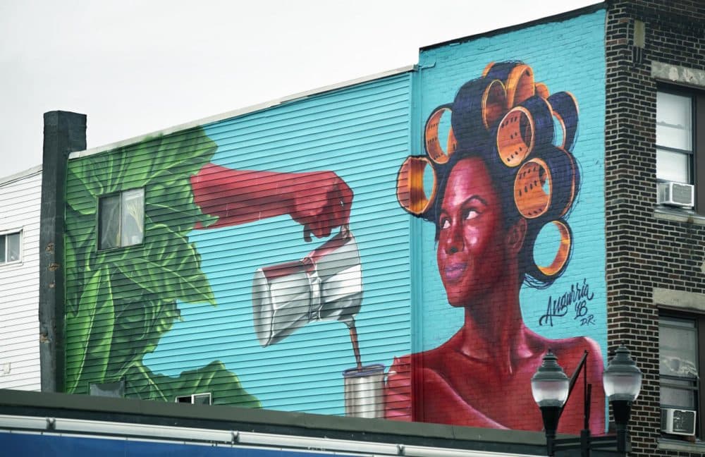 Angurria's mural at 112 Broadway in Somerville. (Robin Lubbock/WBUR)
