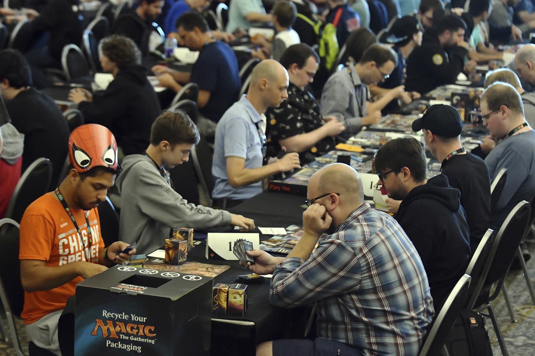 Hundreds of players brought their decks to compete in the Magic: The Gathering Tournament at HASCON the first-ever FANmily event from Hasbro, Inc., on Saturday, Sept. 9, 2017 in Providence, R.I. (Josh Reynolds/AP Images for Hasbro, Inc.)