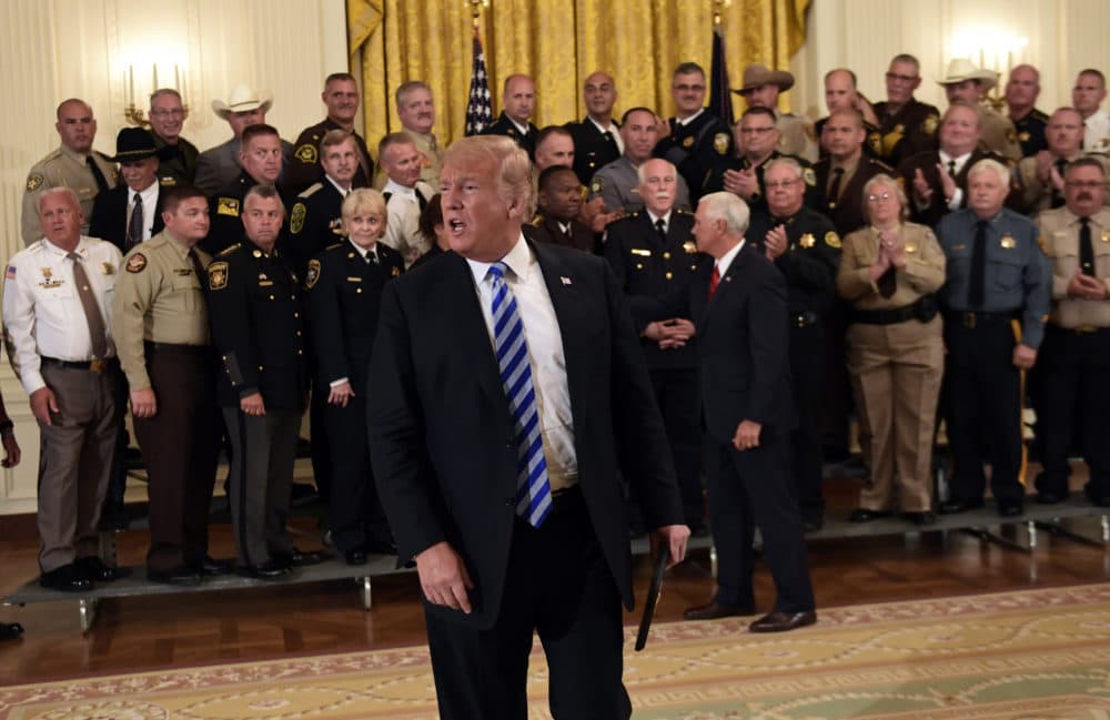 President Donald Trump responds to a reporters question during an event with sheriffs in the East Room of the White House in Washington, Wednesday, Sept. 5, 2018. (Susan Walsh/AP)