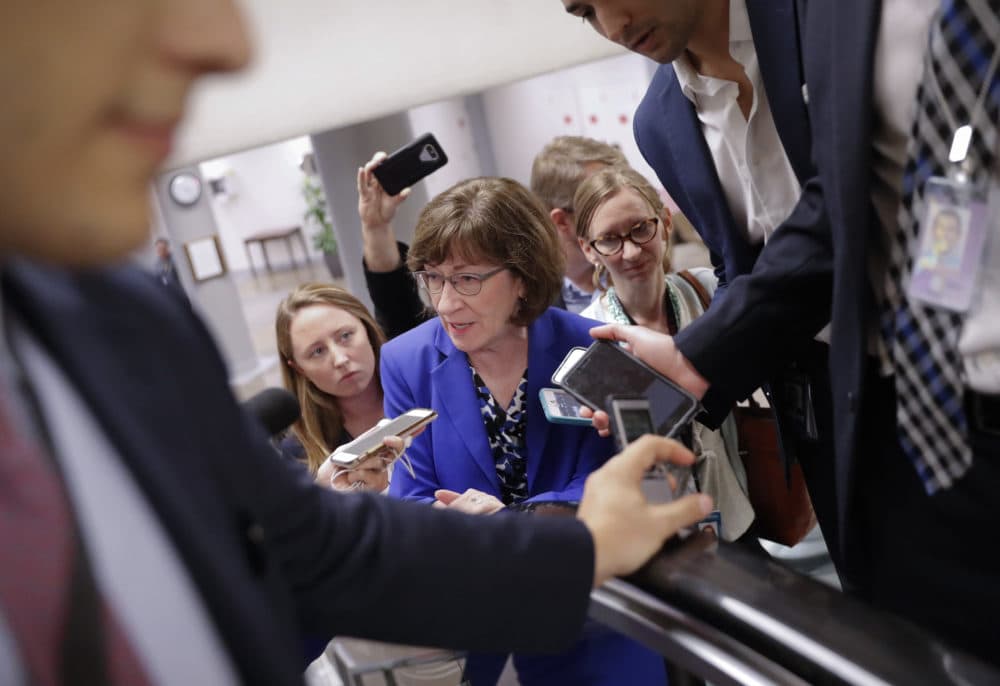 Sen. Susan Collins, R-Maine, speaks to members of the media as she walks to the Senate floor on Capitol Hill in Washington, Monday, Sept. 17, 2018. (Pablo Martinez Monsivais/AP)