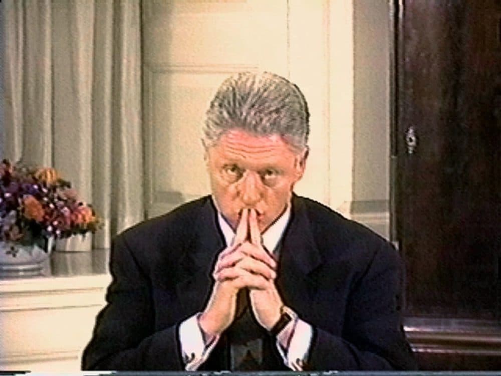 President Clinton is shown in this video image during his grand jury deposition Aug 17, 1998, shown during the House Managers presentation in the Senate impeachment trial of Clinton Saturday, Feb. 6, 1999. (AP)