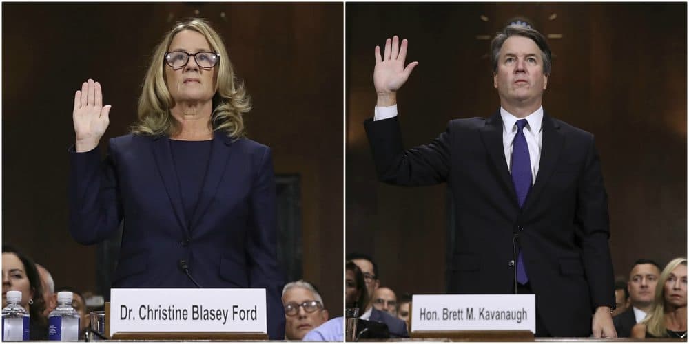 Christine Blasey Ford, left, and Supreme Court nominee Judge Brett Kavanaugh testify before the Senate Judiciary Committee on Capitol Hill in Washington, Thursday, Sept. 27, 2018. (AP)