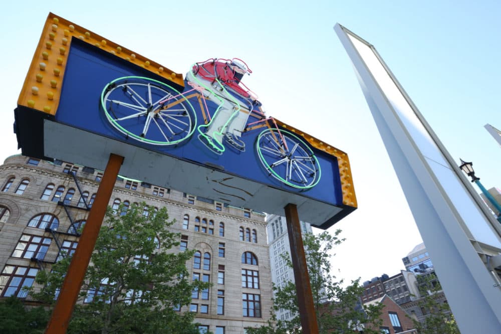 The &quot;Cycle Center&quot; neon sign on the Greenway. (Courtesy Rose Kennedy Greenway)