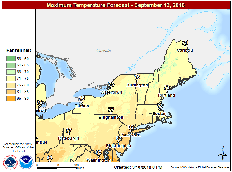 Temperatures will be at or above average Wednesday. (Courtesy NOAA)