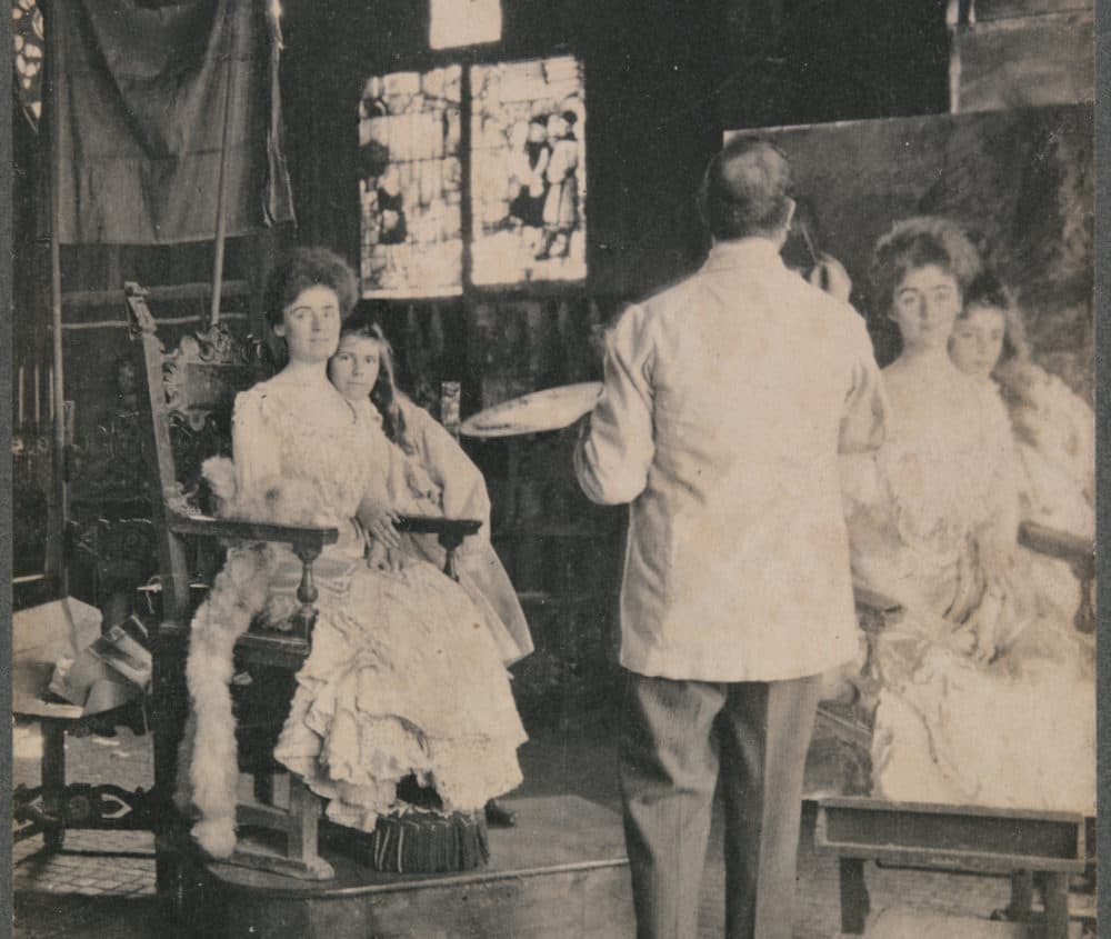 John Templeman Coolidge's photograph of Sargent painting Mrs. Fiske Warren and her daughter in the Gardner Museum's Gothic Room. (Courtesy Isabella Stewart Gardner Museum)