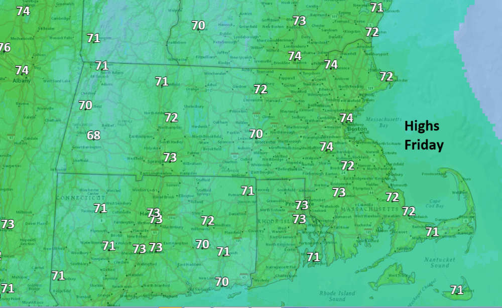 Highs today will reach the 70s. (Courtesy NOAA)