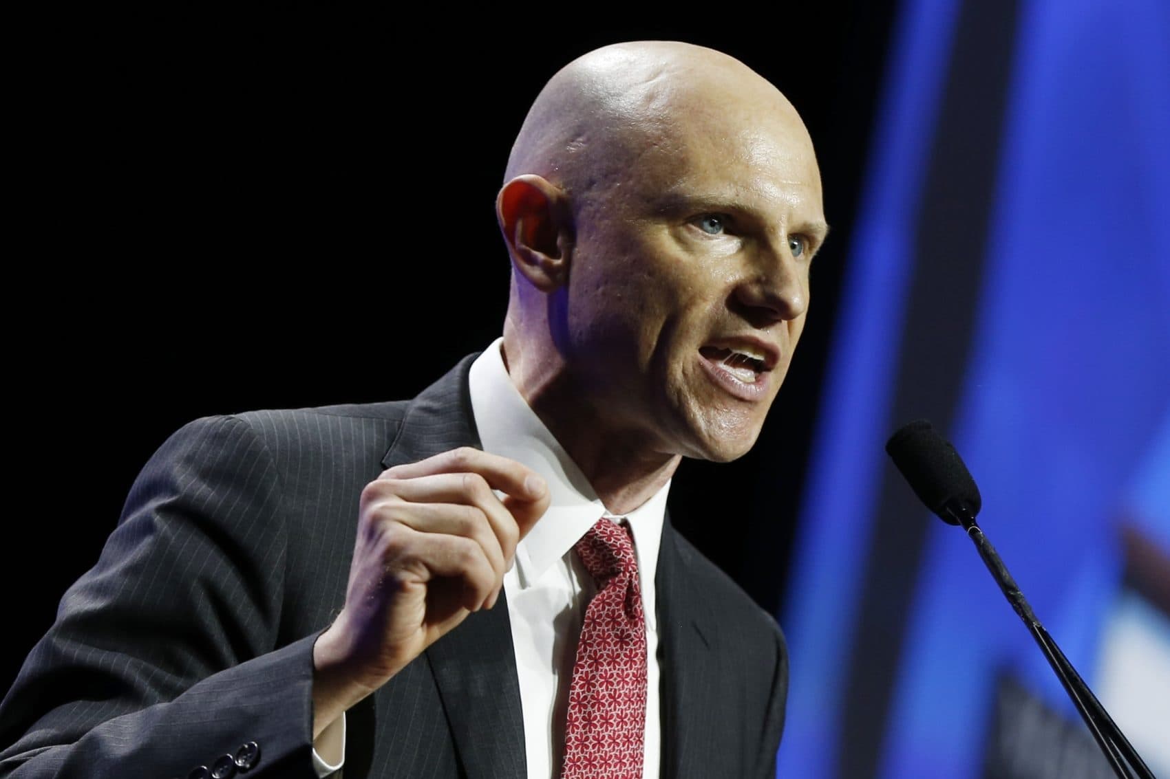 Candidate for AG Quentin Palfrey speaks during the 2018 Massachusetts Democratic Party Convention in June in Worcester, Mass. (Michael Dwyer/AP)