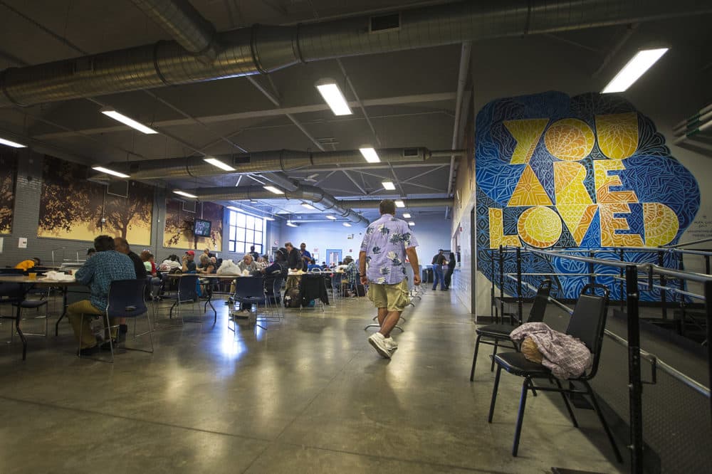 The cafeteria at the Southampton Street shelter (Jesse Costa/WBUR)