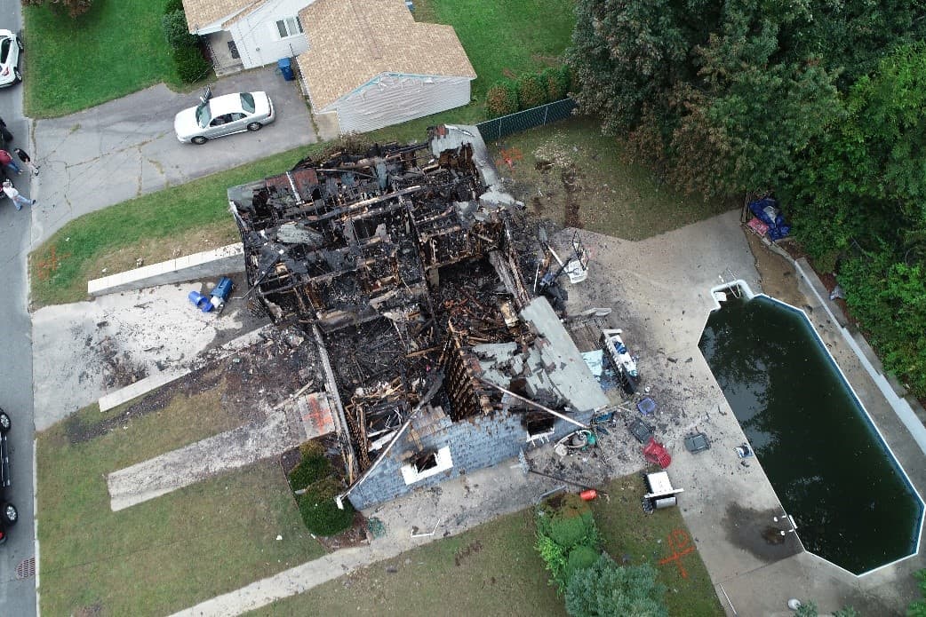 An aerial view of a home that was burned down in the natural gas explosions. (Courtesy National Transportation Safety Board)